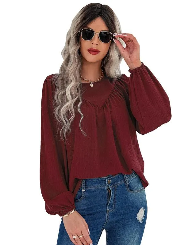 Cozy Solid Color Women's Polyester Pullover with Long Sleeves