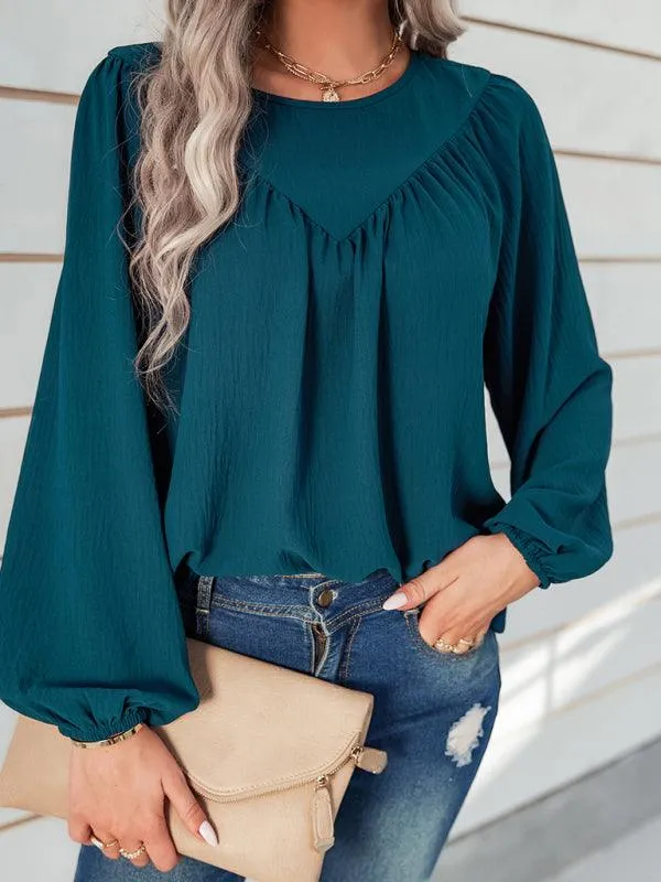 Cozy Solid Color Women's Polyester Pullover with Long Sleeves