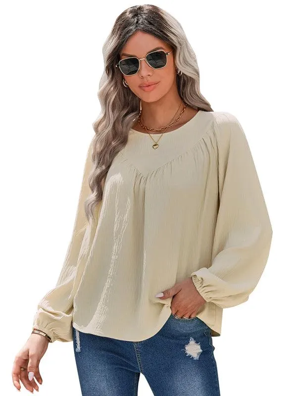 Cozy Solid Color Women's Polyester Pullover with Long Sleeves