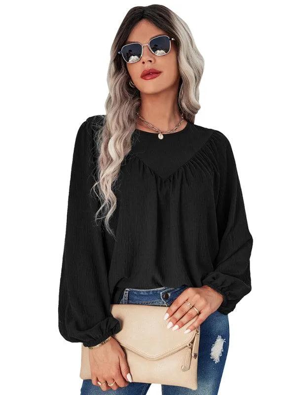 Cozy Solid Color Women's Polyester Pullover with Long Sleeves