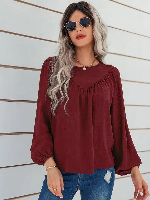 Cozy Solid Color Women's Polyester Pullover with Long Sleeves