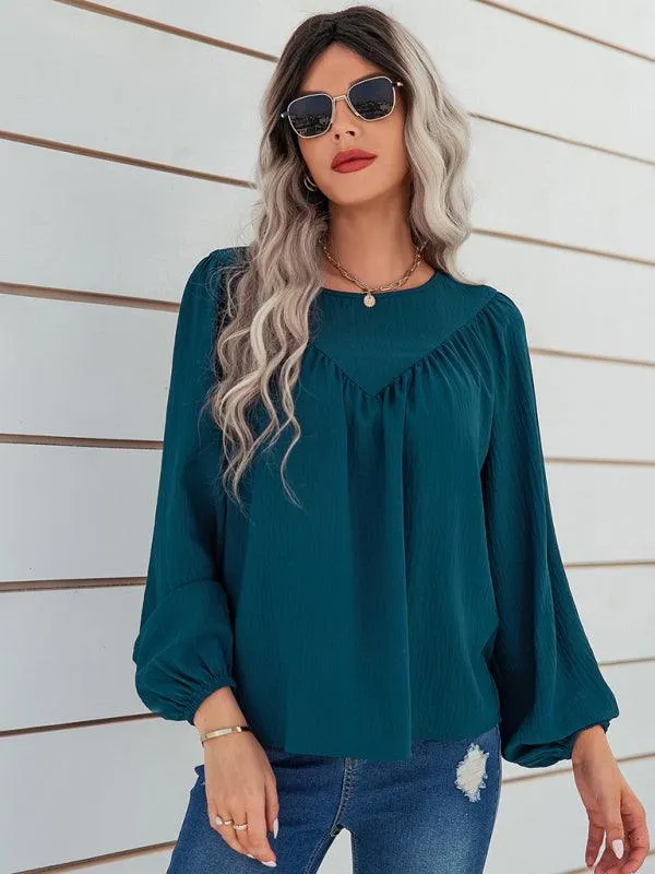 Cozy Solid Color Women's Polyester Pullover with Long Sleeves
