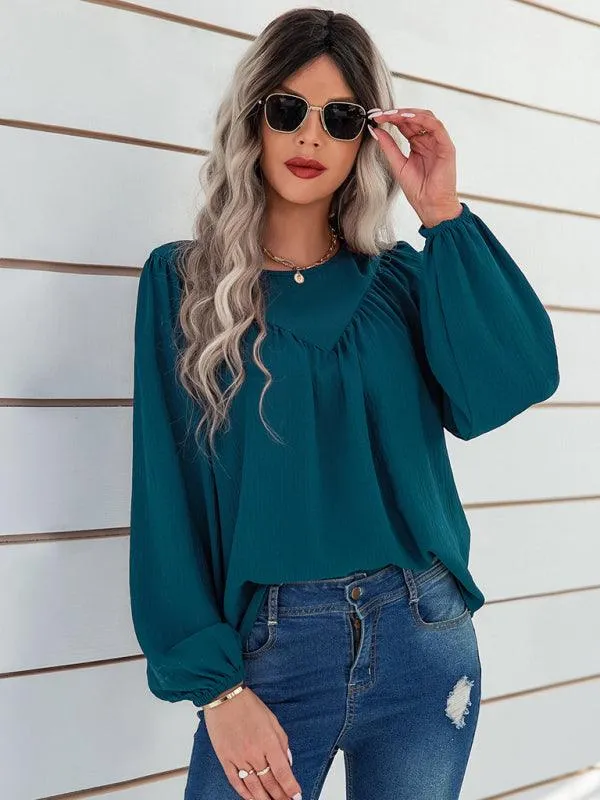 Cozy Solid Color Women's Polyester Pullover with Long Sleeves