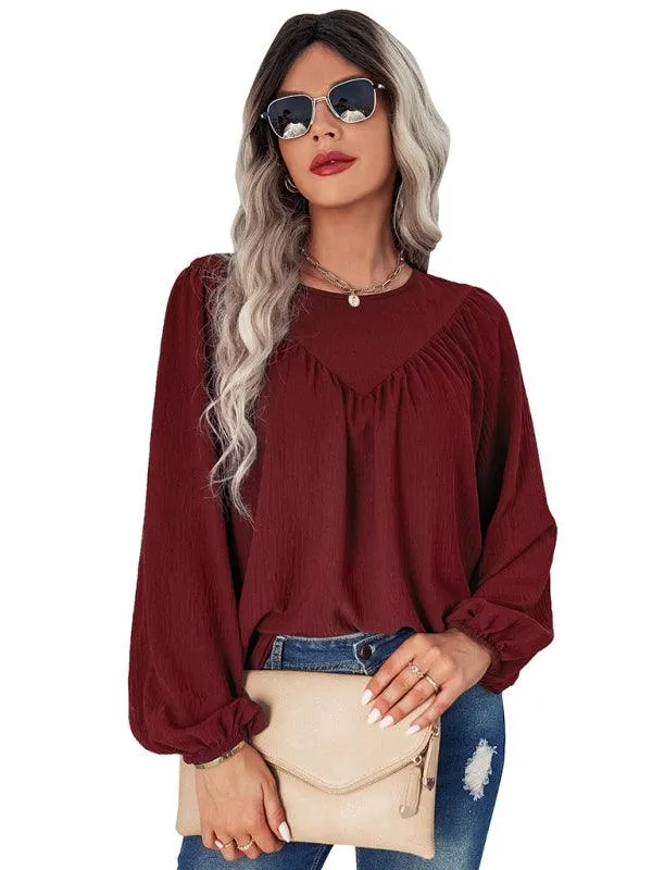 Cozy Solid Color Women's Polyester Pullover with Long Sleeves