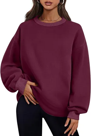 Crewneck Sweatshirts for Women Oversized Patchwork Casual Trendy Fall Tops Long Sleeve Pullover Sweaters with Pockets