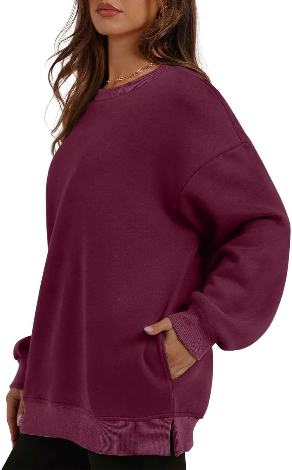 Crewneck Sweatshirts for Women Oversized Patchwork Casual Trendy Fall Tops Long Sleeve Pullover Sweaters with Pockets