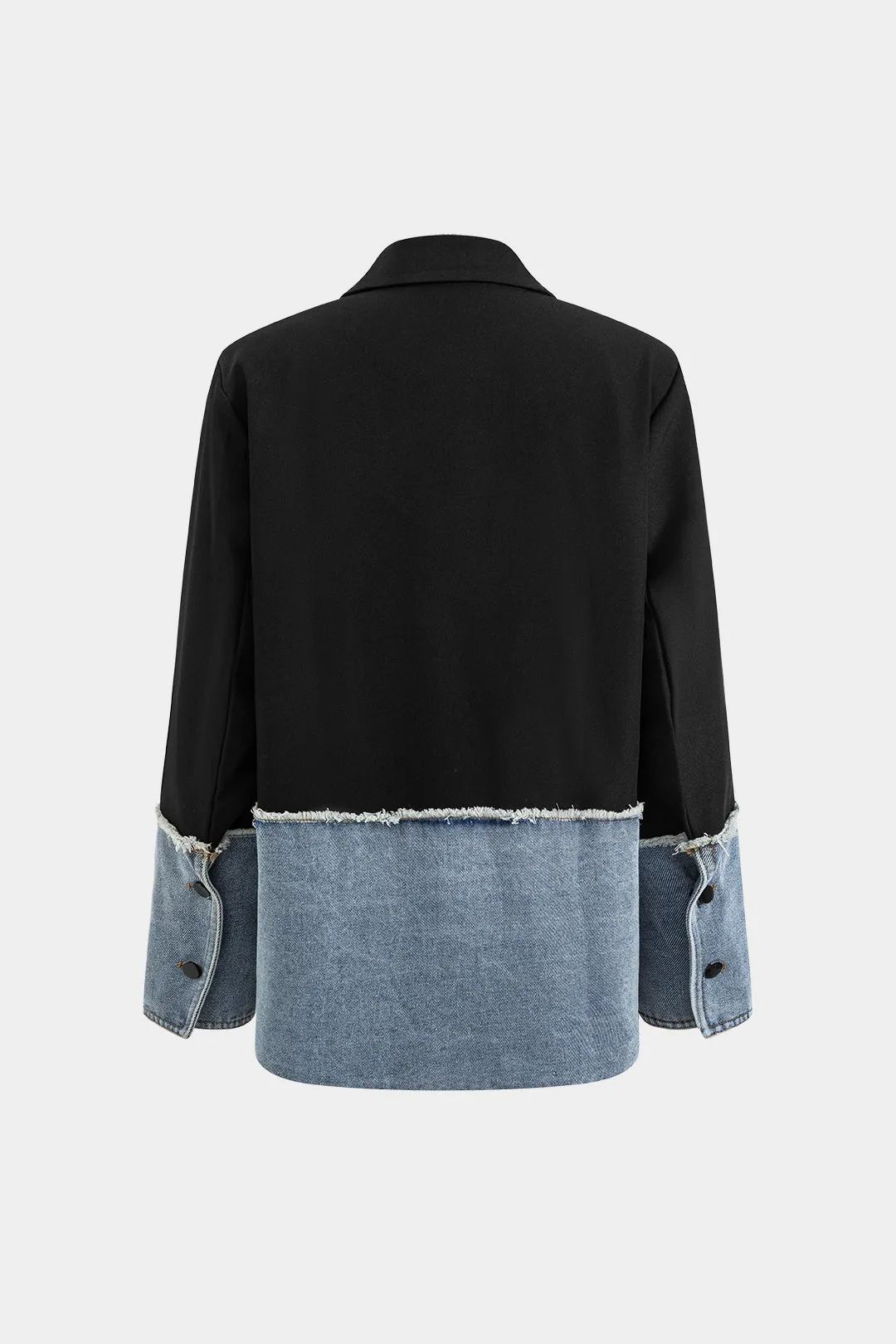 Denim Patchwork Pocket Button Notched Lapel Blazer