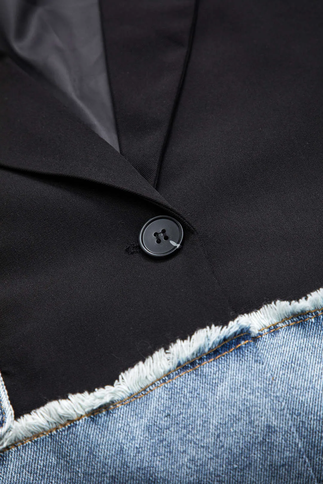 Denim Patchwork Pocket Button Notched Lapel Blazer