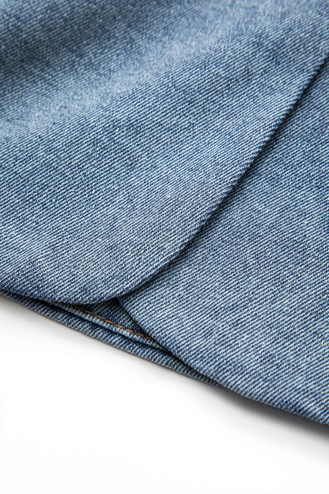 Denim Patchwork Pocket Button Notched Lapel Blazer