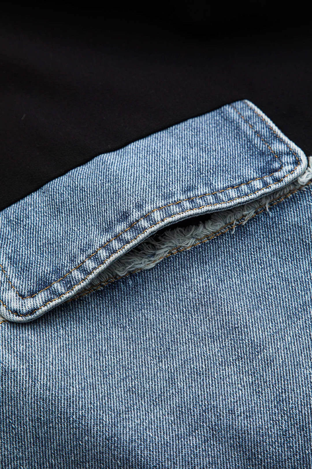 Denim Patchwork Pocket Button Notched Lapel Blazer