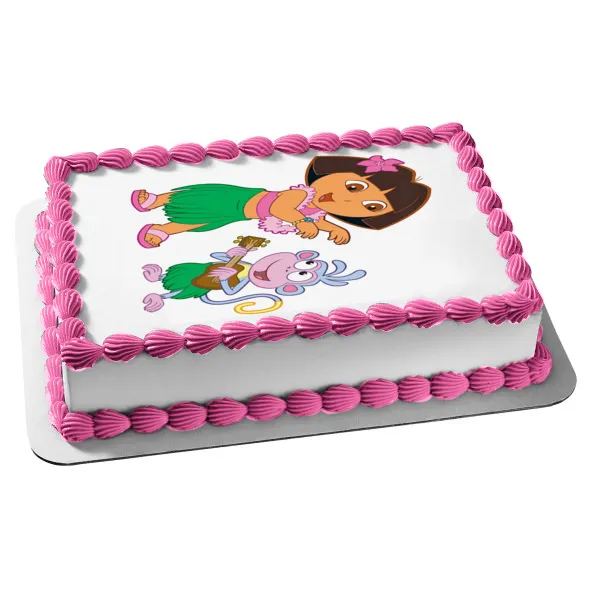 Dora the Explorer Boots Hawaiian Theme Edible Cake Topper Image ABPID12192