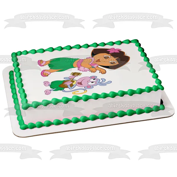 Dora the Explorer Boots Hawaiian Theme Edible Cake Topper Image ABPID12192