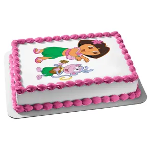 Dora the Explorer Boots Hawaiian Theme Edible Cake Topper Image ABPID12192