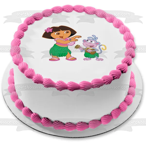 Dora the Explorer Boots Hawaiian Theme Edible Cake Topper Image ABPID12192