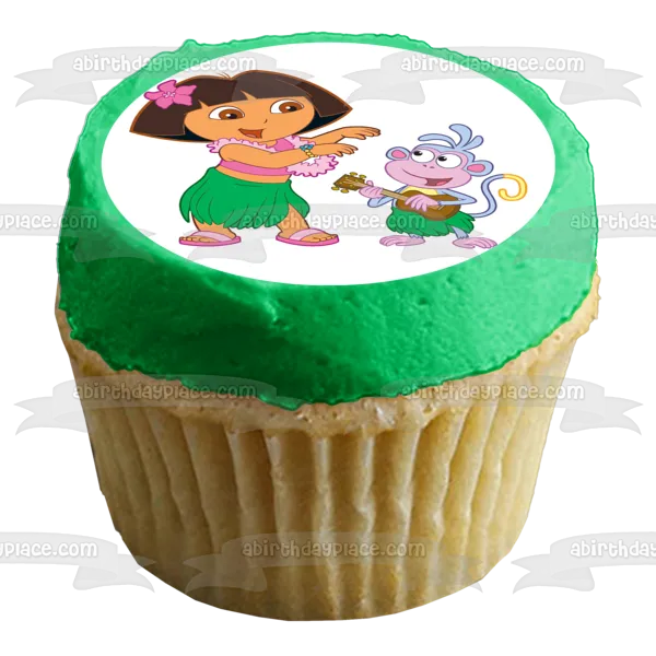 Dora the Explorer Boots Hawaiian Theme Edible Cake Topper Image ABPID12192