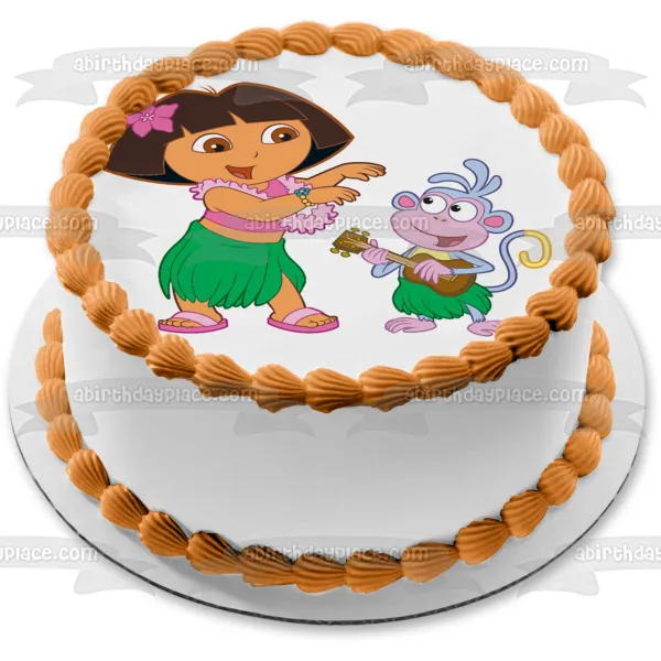 Dora the Explorer Boots Hawaiian Theme Edible Cake Topper Image ABPID12192