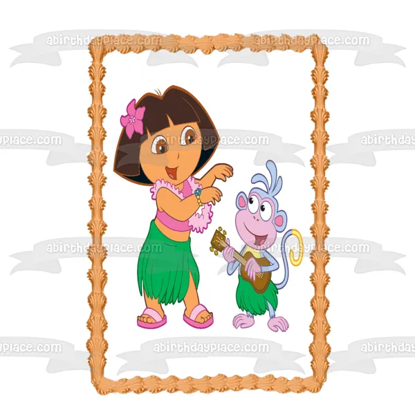 Dora the Explorer Boots Hawaiian Theme Edible Cake Topper Image ABPID12192