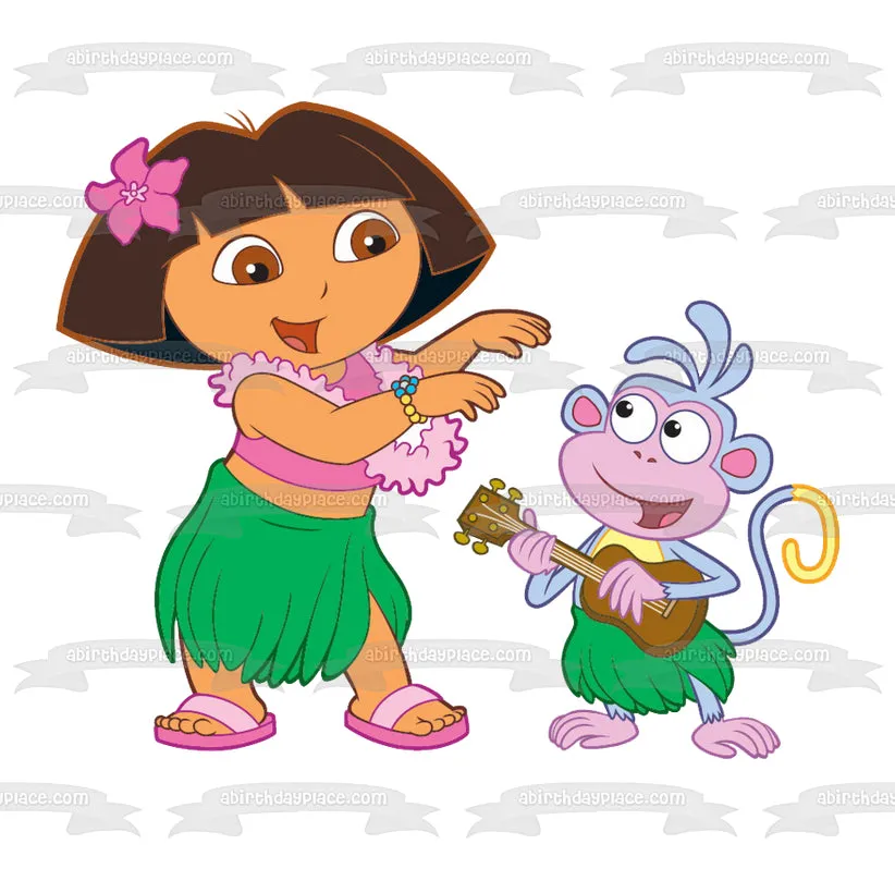 Dora the Explorer Boots Hawaiian Theme Edible Cake Topper Image ABPID12192