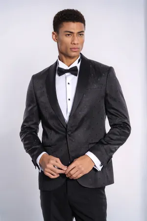 Dot Patterned Slim Fit Black Men Tuxedo Jacket - Wessi