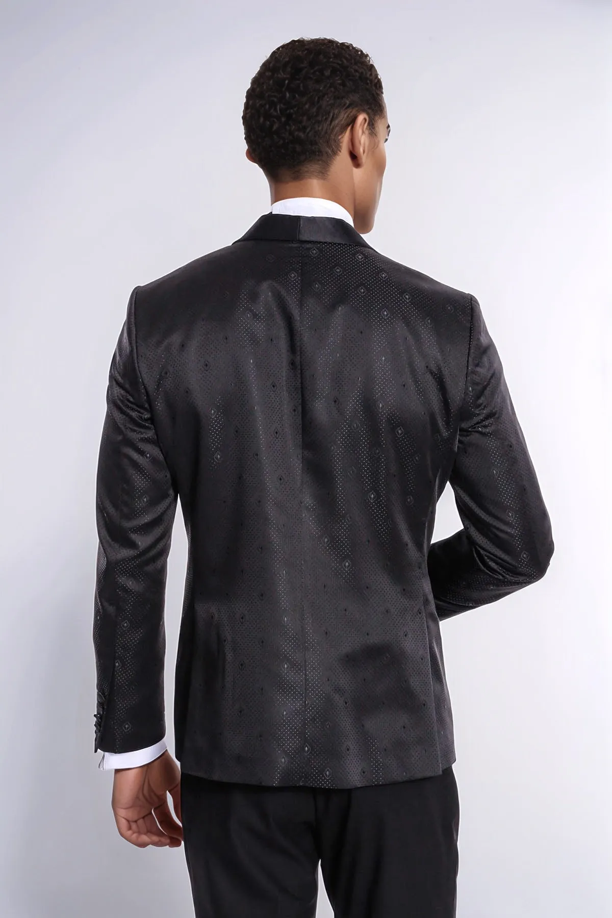 Dot Patterned Slim Fit Black Men Tuxedo Jacket - Wessi