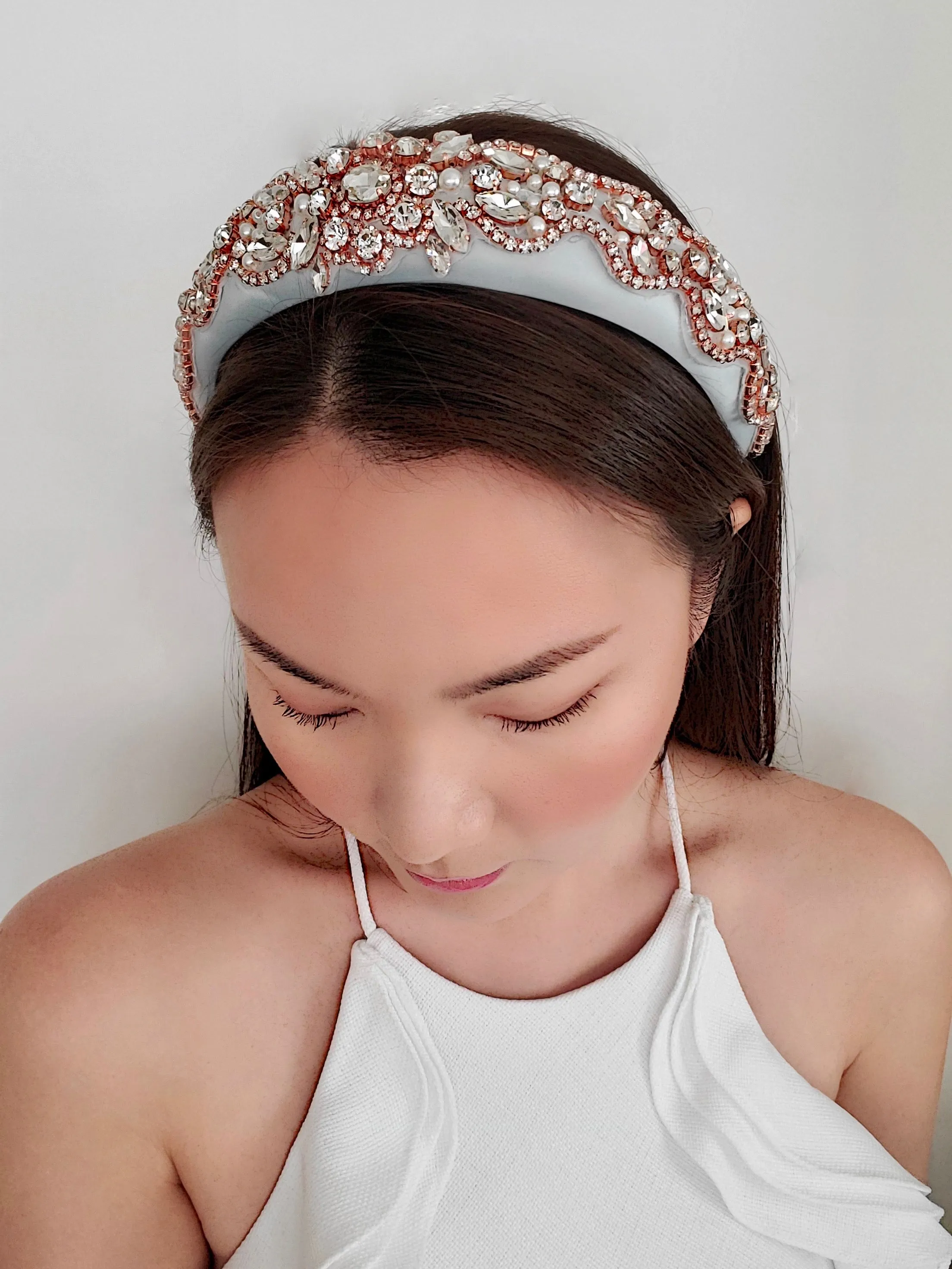 Dusty Blue Jewelled Crown Headband