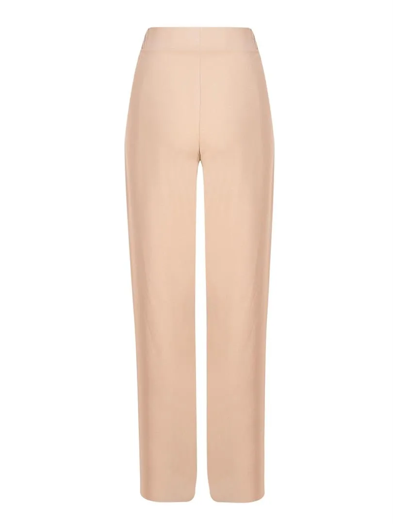 Elasticated Waist Wide Leg Crepe Pants - Beige