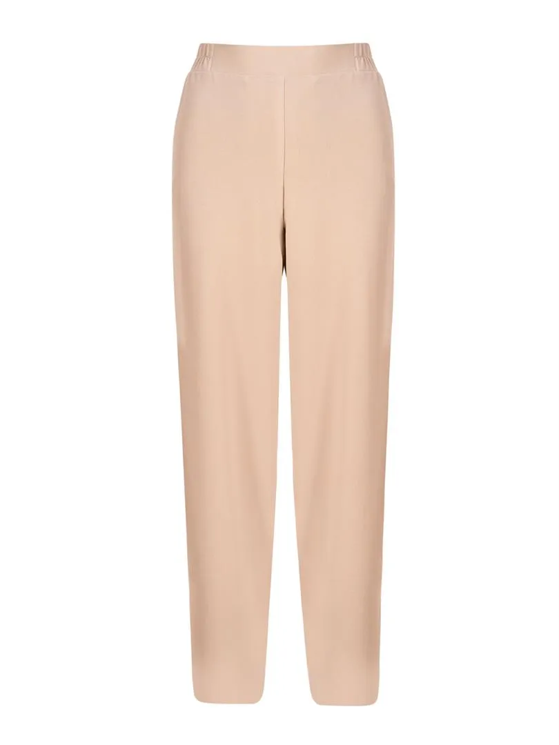 Elasticated Waist Wide Leg Crepe Pants - Beige