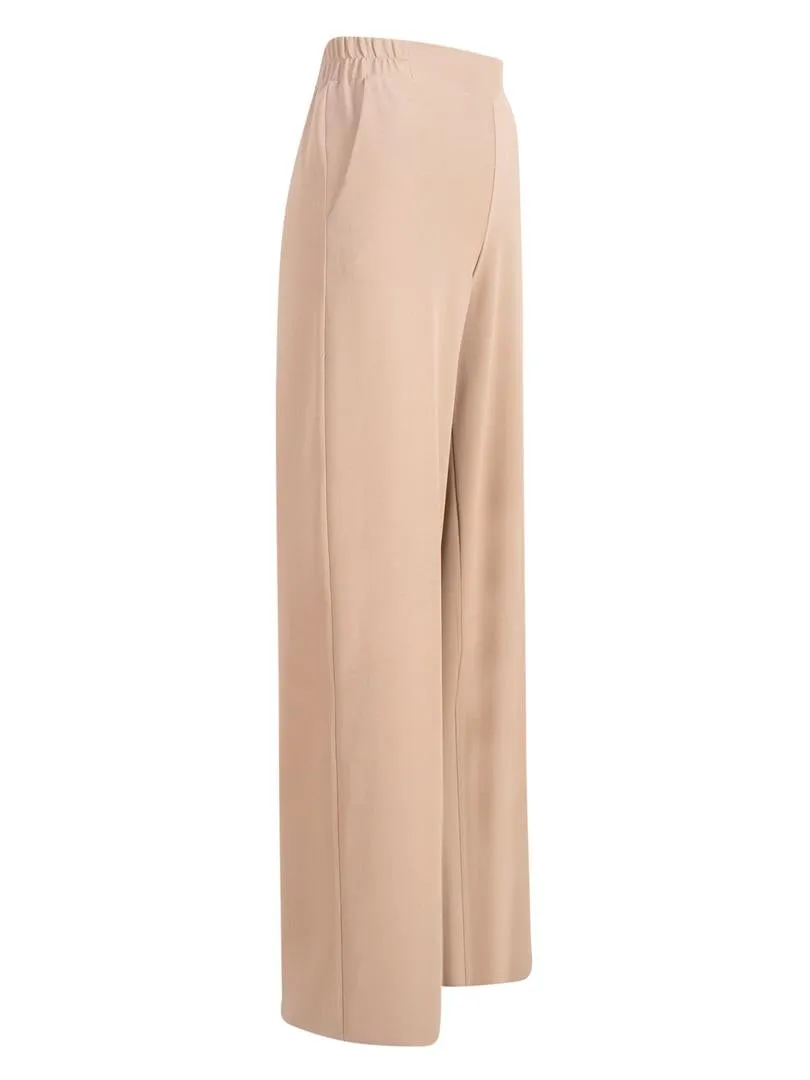Elasticated Waist Wide Leg Crepe Pants - Beige