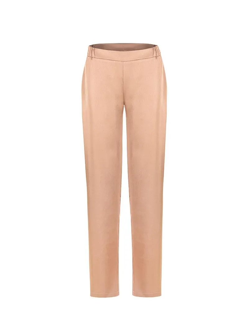 Elasticated Waist Wide Leg Satin Pants - Camel