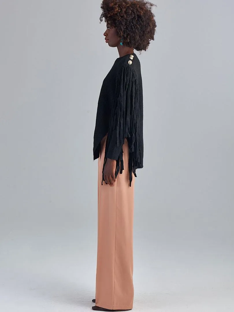 Elasticated Waist Wide Leg Satin Pants - Camel