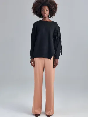 Elasticated Waist Wide Leg Satin Pants - Camel