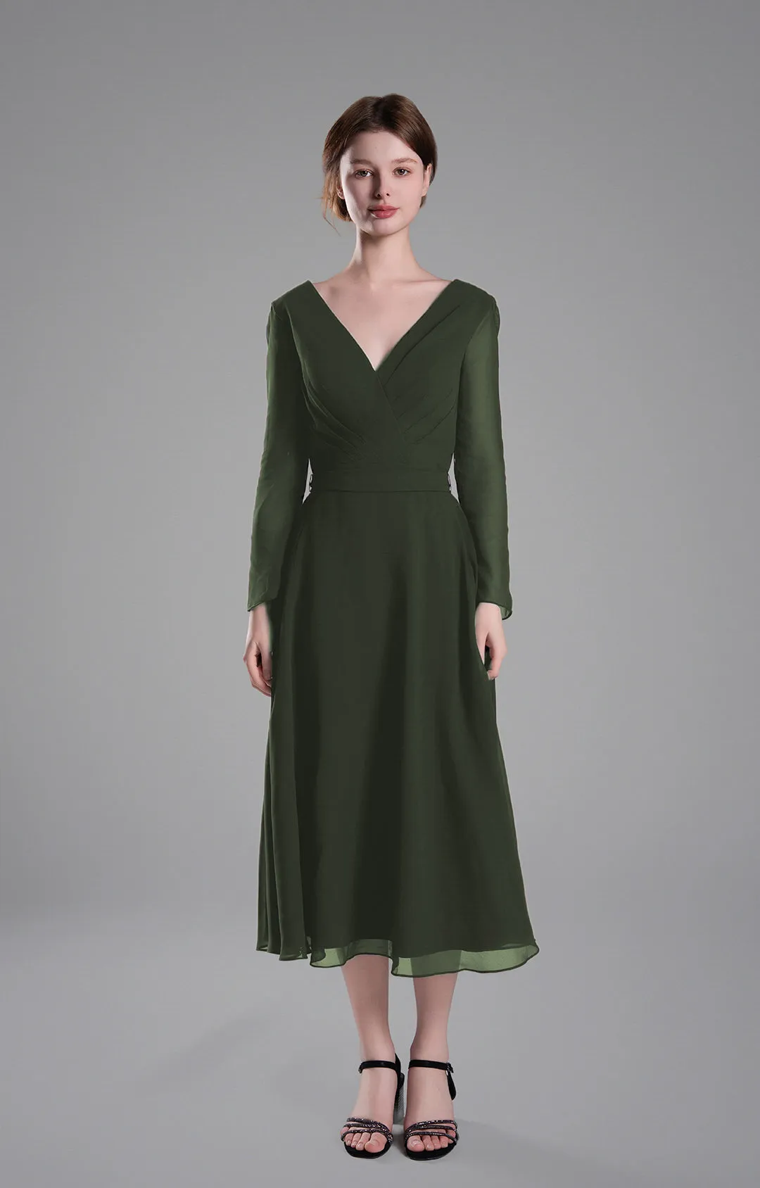 Flattering V-Neck Long Sleeves Tied Dresses