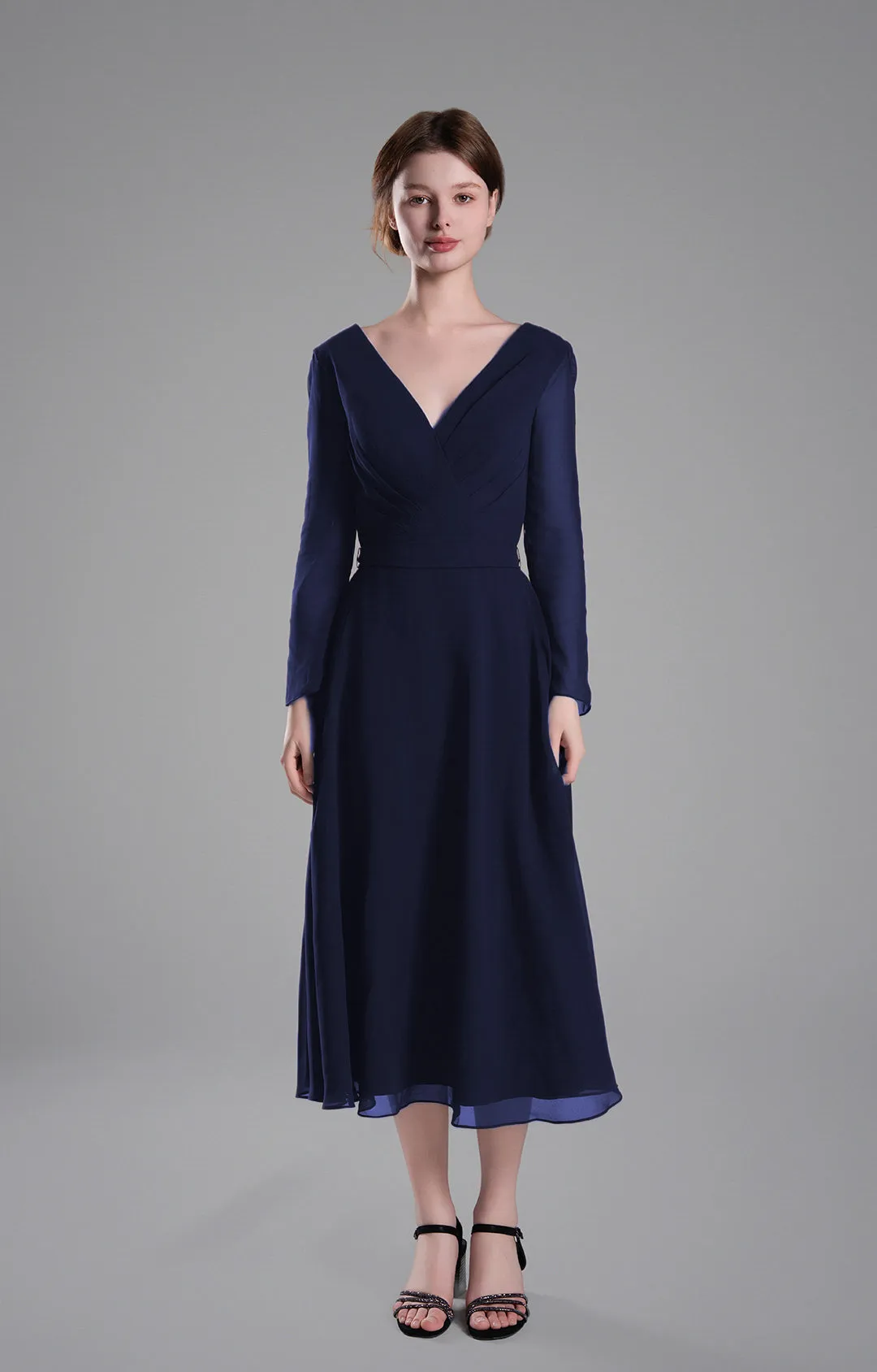 Flattering V-Neck Long Sleeves Tied Dresses