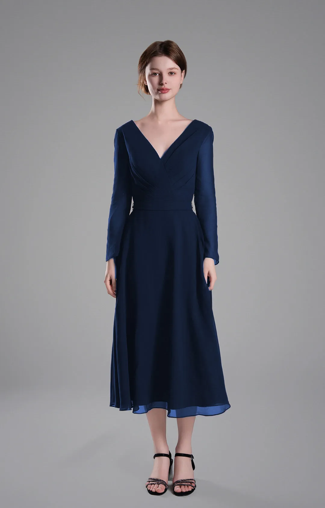 Flattering V-Neck Long Sleeves Tied Dresses