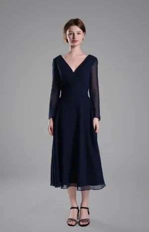 Flattering V-Neck Long Sleeves Tied Dresses