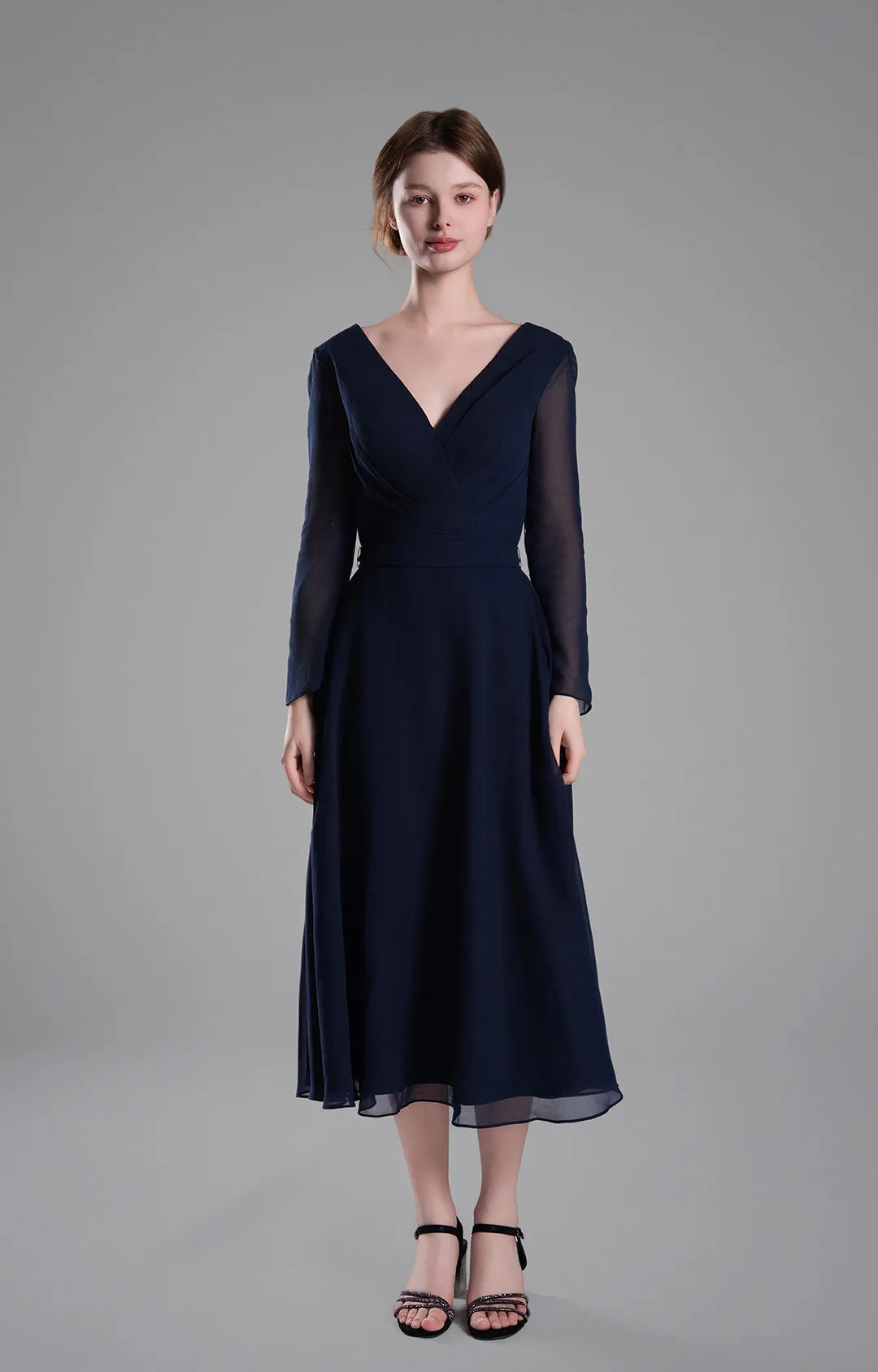 Flattering V-Neck Long Sleeves Tied Dresses
