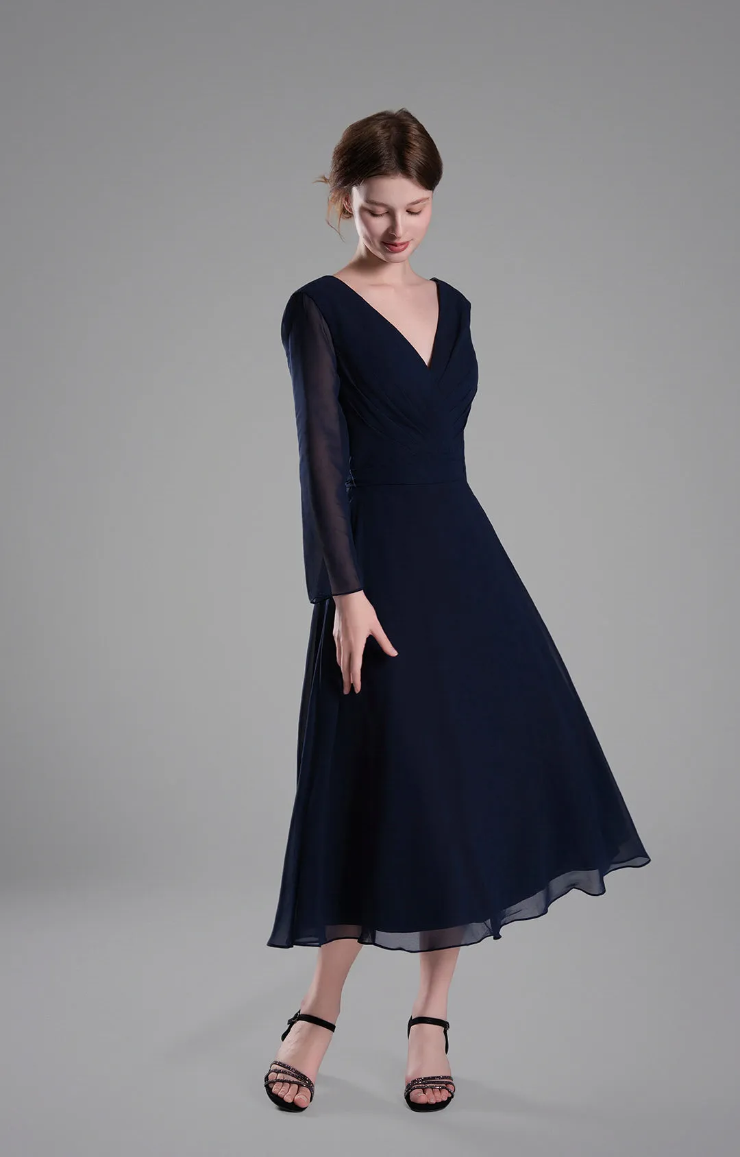 Flattering V-Neck Long Sleeves Tied Dresses