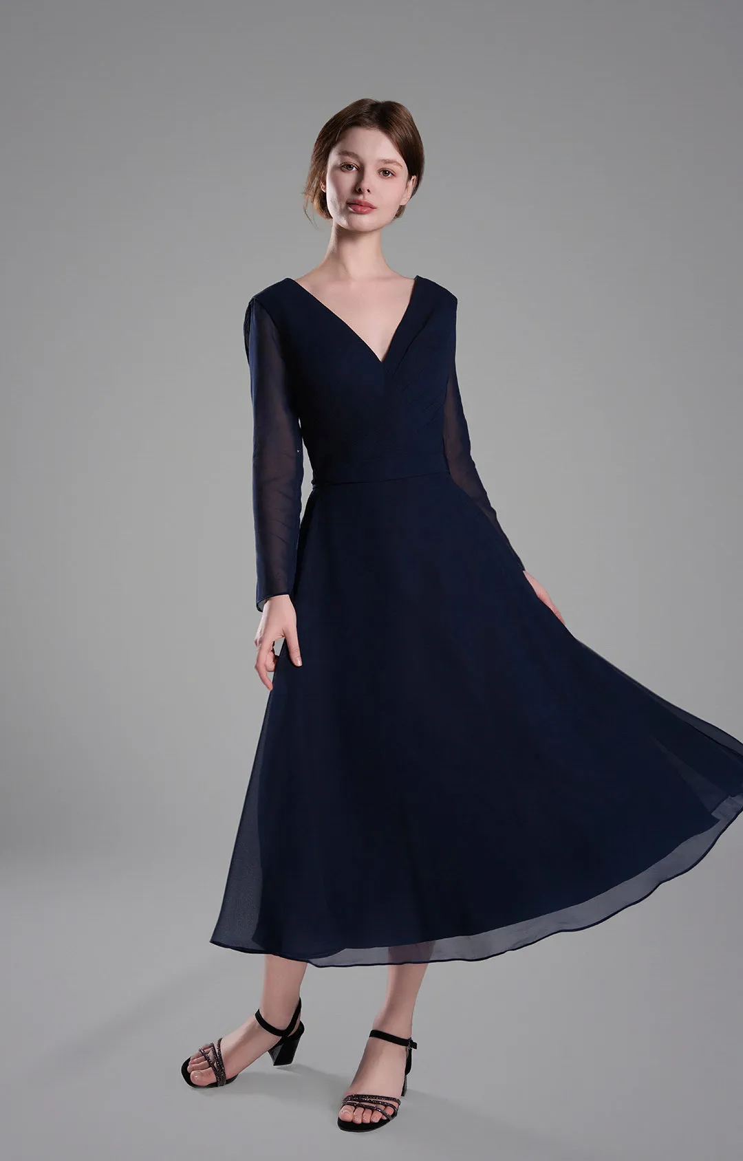 Flattering V-Neck Long Sleeves Tied Dresses