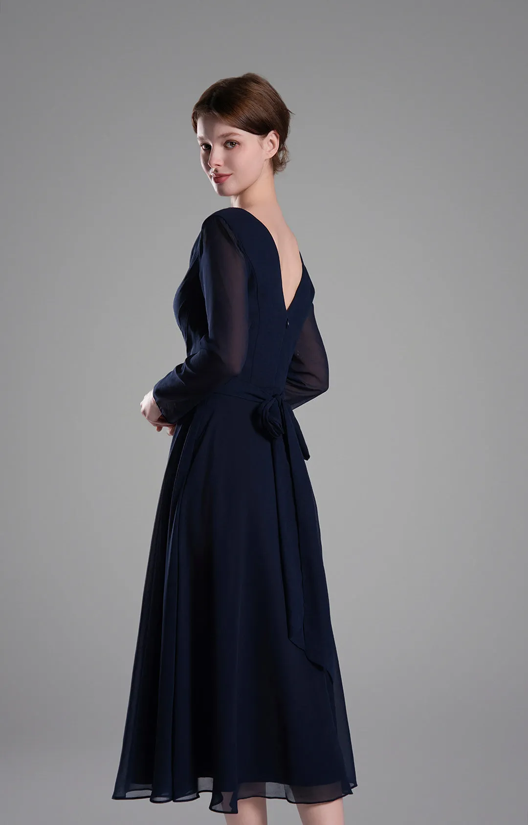 Flattering V-Neck Long Sleeves Tied Dresses
