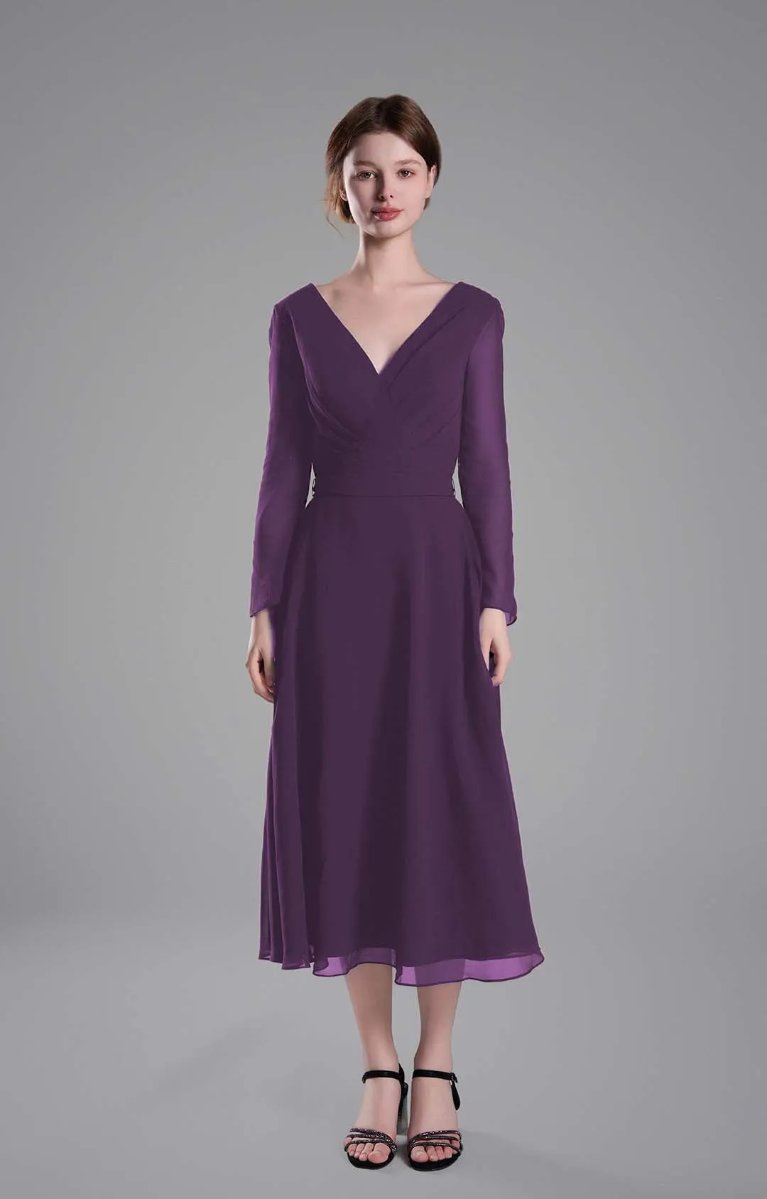 Flattering V-Neck Long Sleeves Tied Dresses