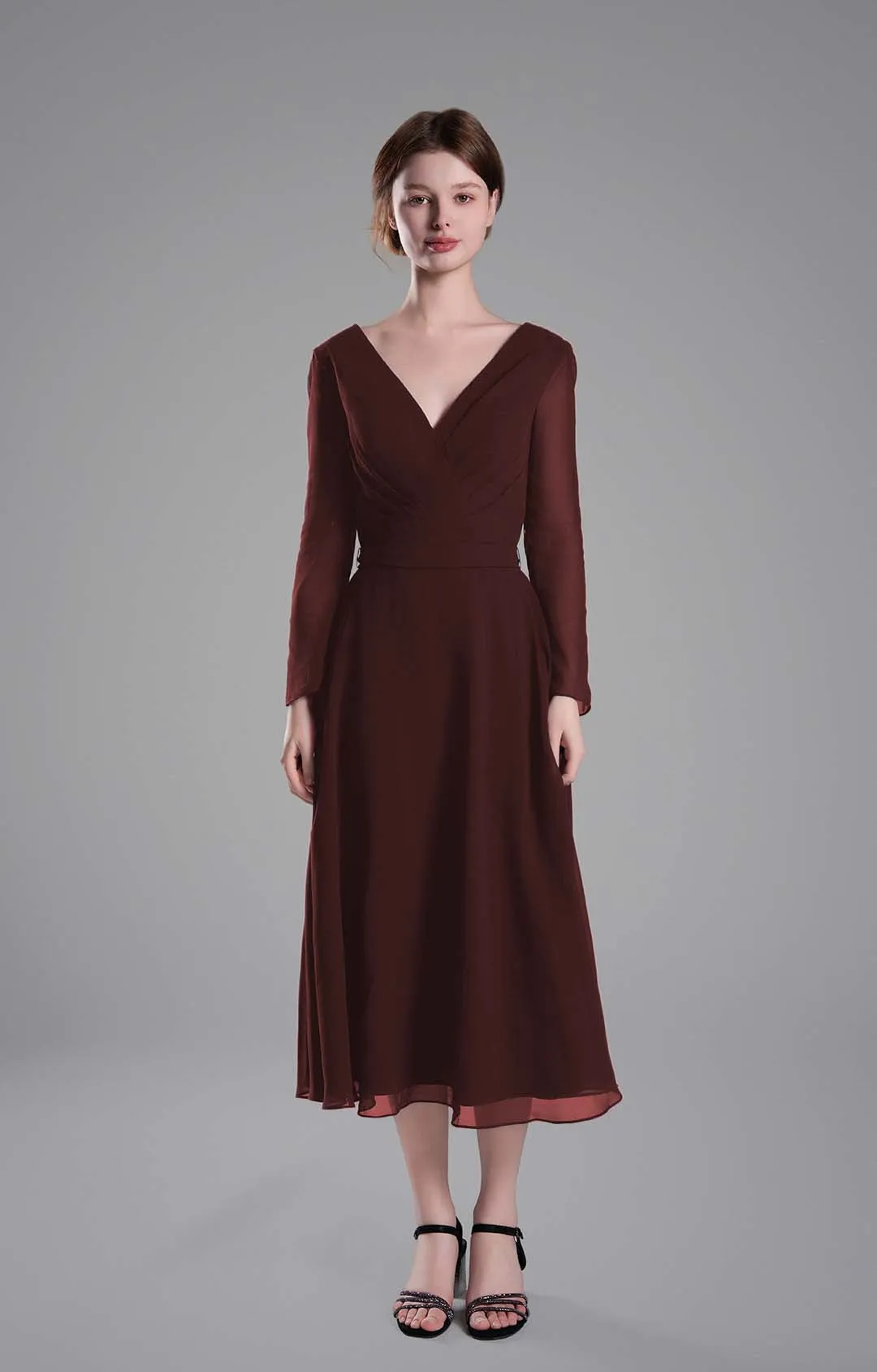 Flattering V-Neck Long Sleeves Tied Dresses