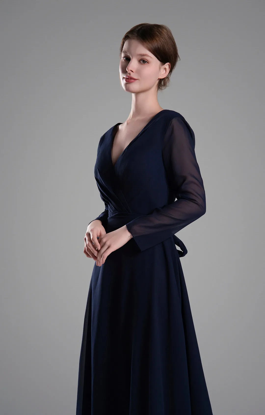 Flattering V-Neck Long Sleeves Tied Dresses