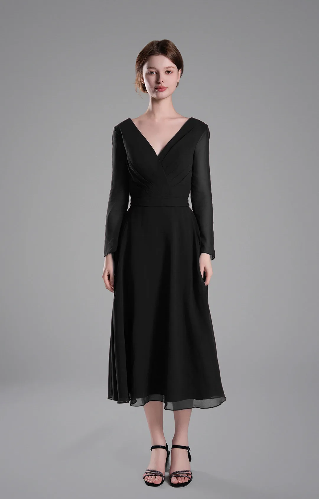 Flattering V-Neck Long Sleeves Tied Dresses