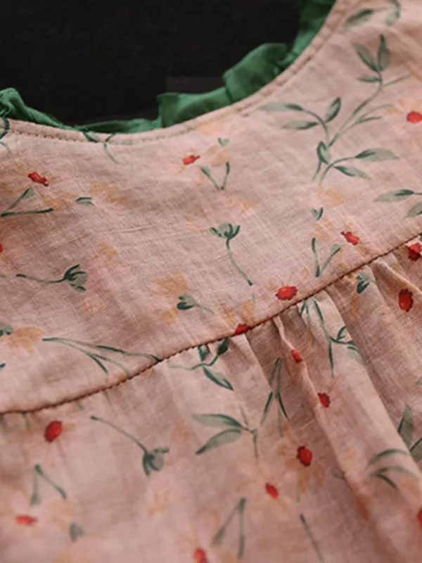 Floral Printed Lace-Up Long Sleeves Loose Round-Neck Blouses&Shirts Tops