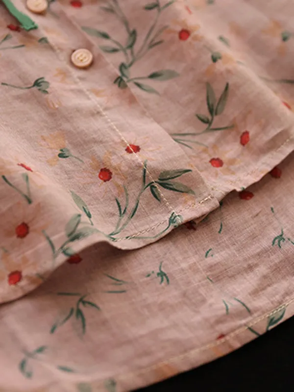 Floral Printed Lace-Up Long Sleeves Loose Round-Neck Blouses&Shirts Tops