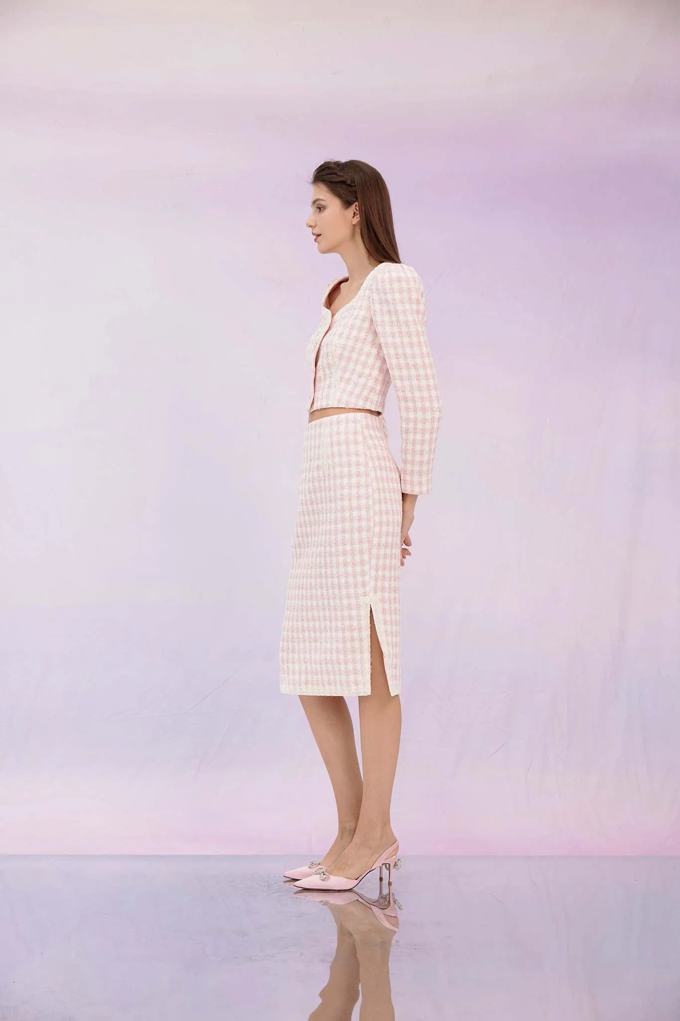 Gennie Pink Tweed Midi Skirt