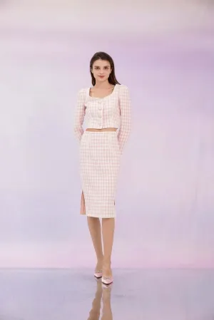 Gennie Pink Tweed Midi Skirt