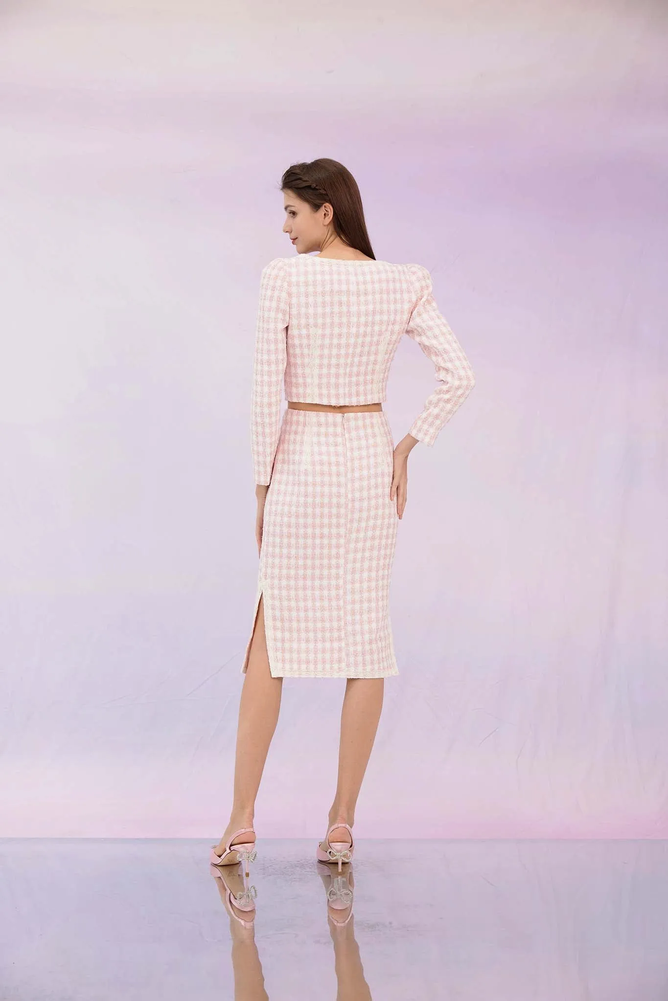 Gennie Pink Tweed Midi Skirt