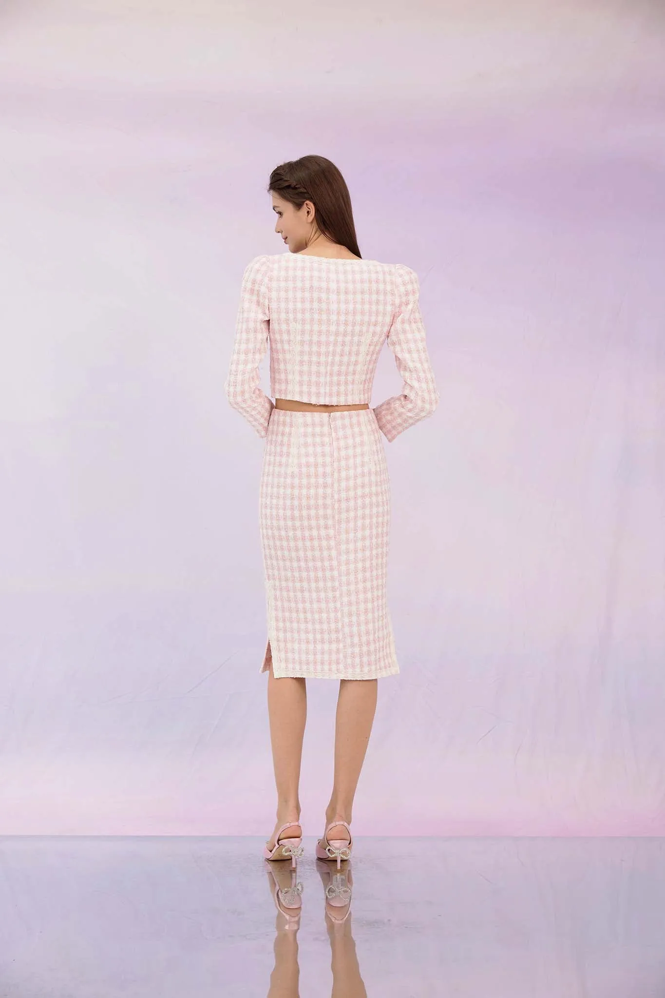 Gennie Pink Tweed Midi Skirt