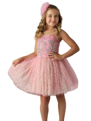 Girls Pink Lace Sparkle Applique Sophie Dress, Sizes 12M-14